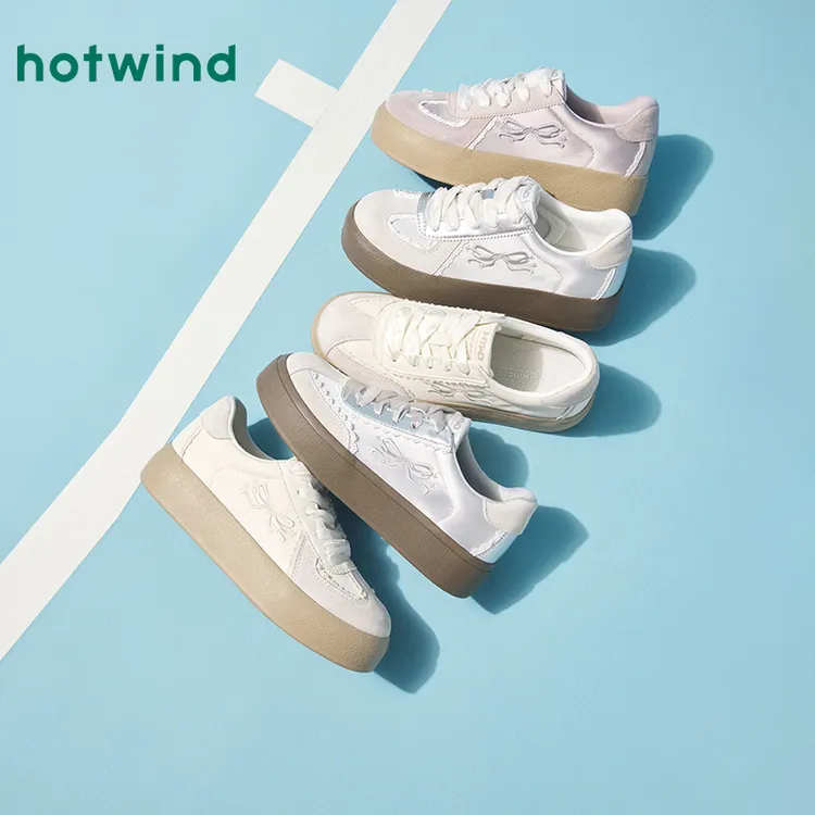 热风2025年新款缎面蝴蝶结百搭增高女士时尚休闲鞋H14W25564