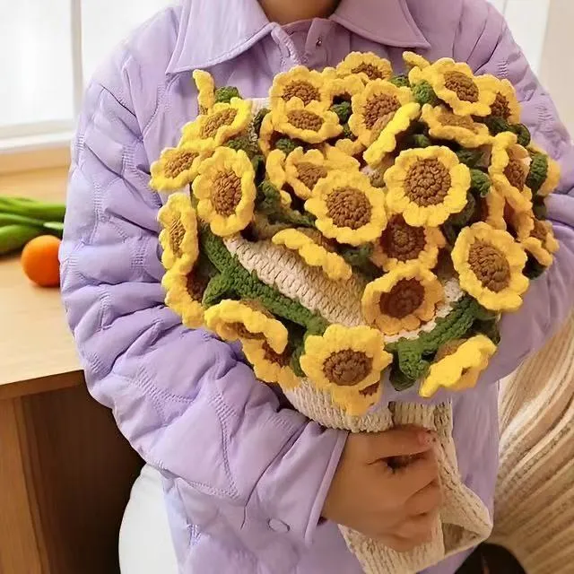 【零零和猫】新手工钩织diy编织玫瑰向日葵花毯子材料毛线空调盖毯