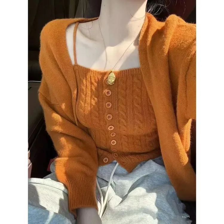 221韩系温柔慵懒两件套背心和外套