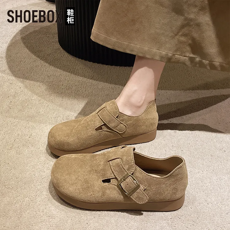 SHOEBOX全包勃肯鞋女2025秋季新款厚底一脚蹬配裙子豆豆鞋