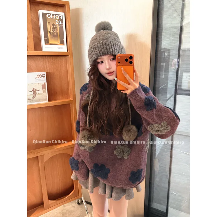 【千寻严选】秋冬时尚气质百搭小众休闲洋气慵懒风毛衣QXQ5MY7293A