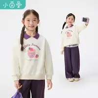 小茵曼女童翻领卫衣草莓印花25春秋中大童休闲长袖上衣GO3853276
