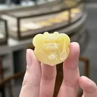 【铭舍 小熊如意锁浓白花】蜜蜡小熊文玩珠宝手工雕桃小熊-9-27