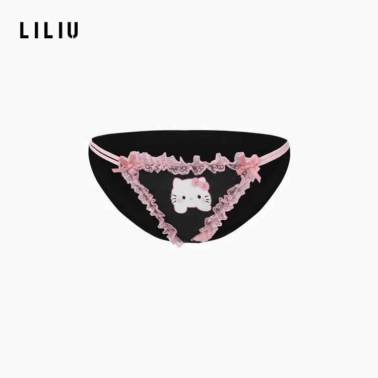 【达人专属】LILIU喵酱纯欲甜美蕾丝边内裤2025新款性感一字带卡通kt少女内裤