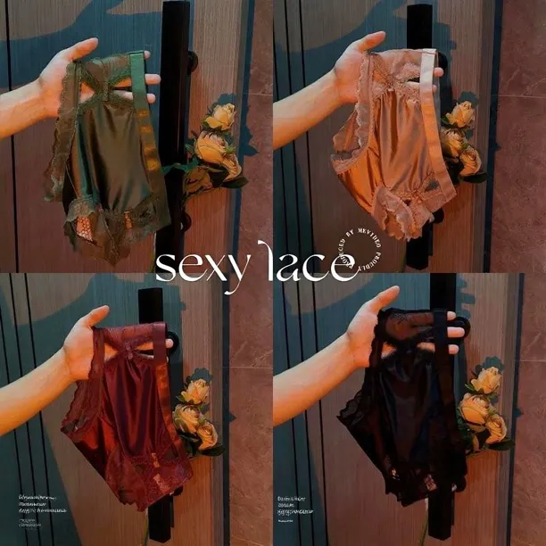 缎面无痕内裤女士蕾丝内裤新款性感中腰舒适透气薄款全包臀三角裤