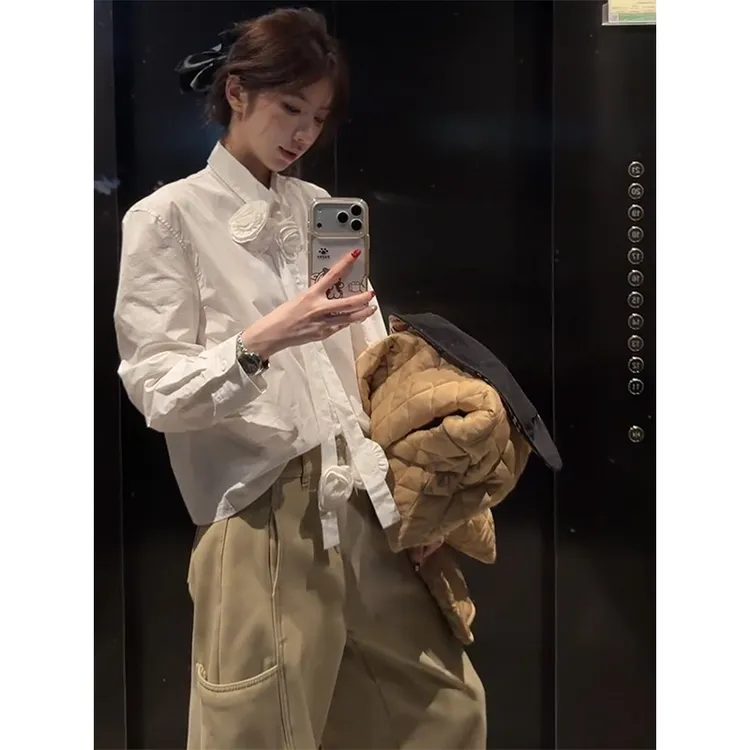 MARIE.COCO秋冬新款法式宽松设计感衬衫上衣女高腰阔腿休闲裤套装