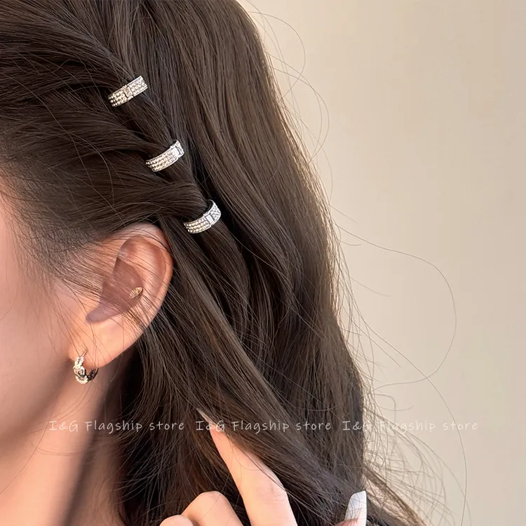 I&G明星同款发饰圆形金属发扣刘海发夹女前额侧边夹水钻发卡头饰商品图