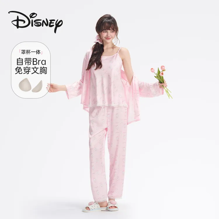 Disney/迪士尼7A抗菌春夏新款带胸垫可外穿睡衣家居服三件套
