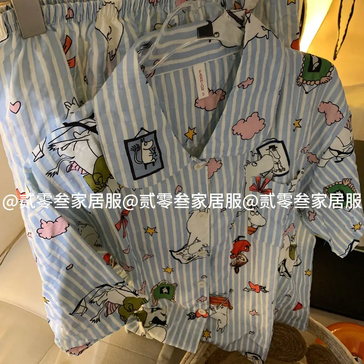 韩系可爱moomin姆明萌物睡衣女夏学生童趣短袖宽松家居服可外穿