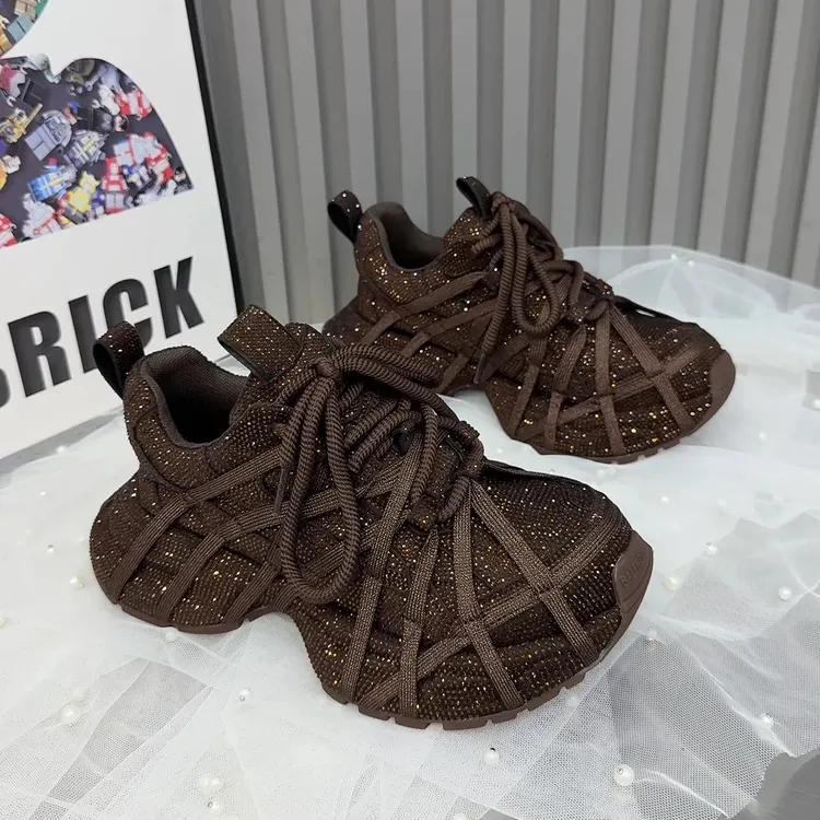 欧货满天星亮钻老爹鞋女2025年新款炸街厚底运动鞋花式系带休闲鞋