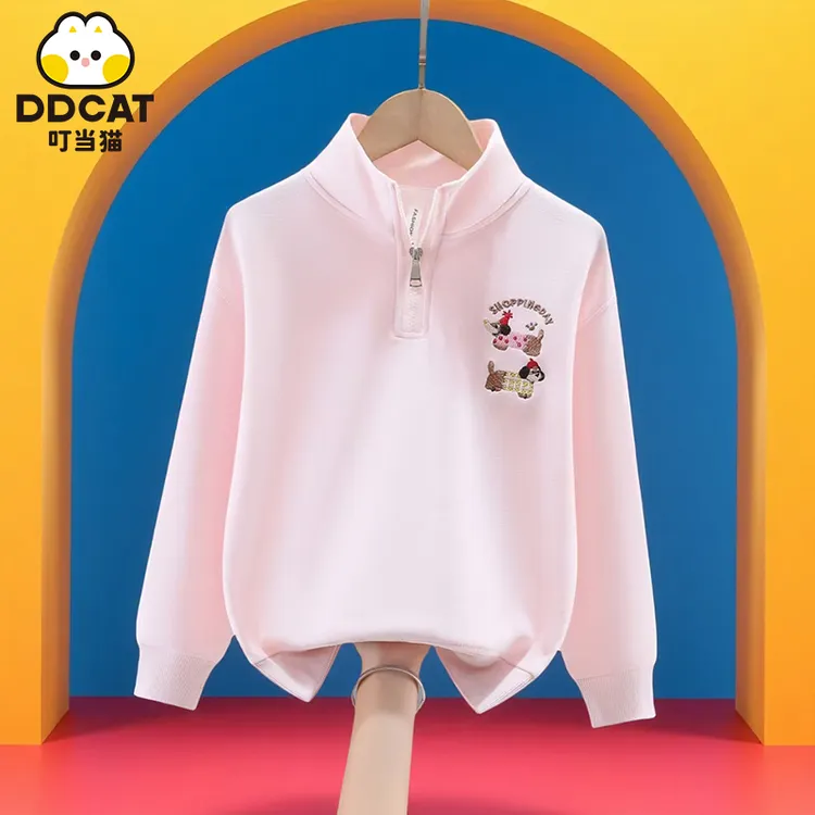 叮当猫女童卫衣秋季拉链新款加绒中大童洋气小女孩宝宝儿童打底衫