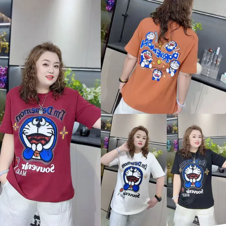 3738（丹姐家）欧货烫钻哆啦A梦休闲T恤大衫大码女装宽松减龄上衣