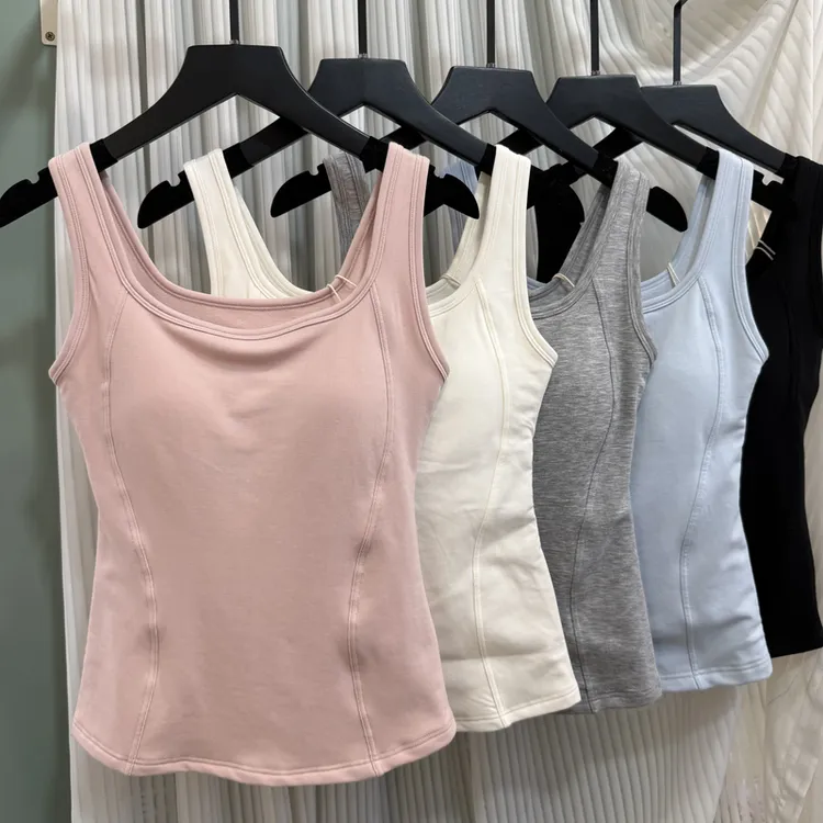 秋冬莱赛尔加厚磨毛U领无痕保暖背心女带胸垫一体杯内搭外穿美背