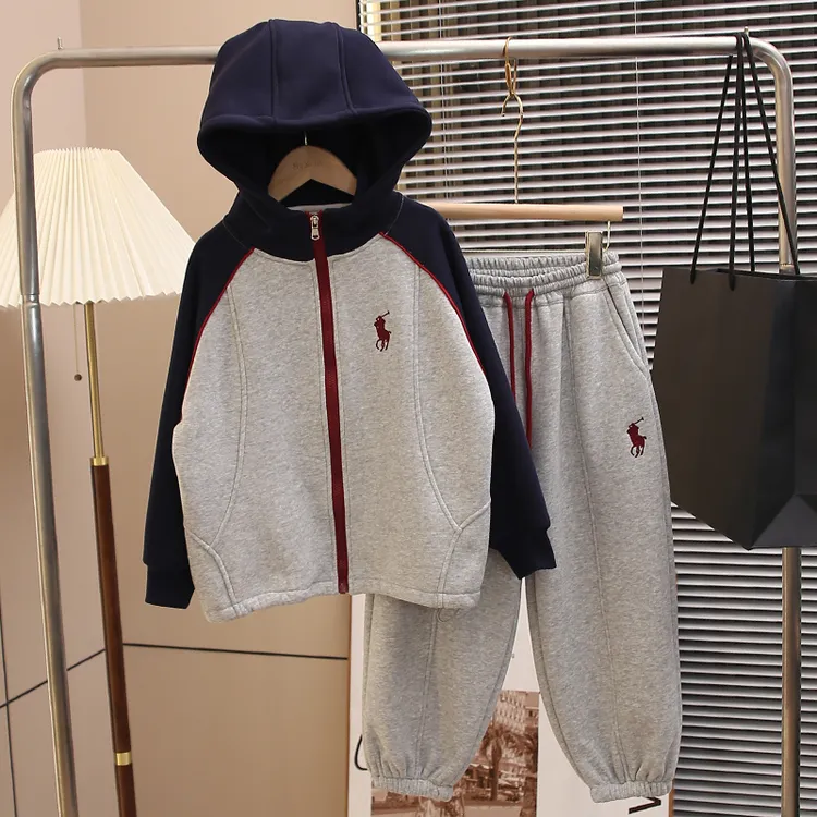 童装男女童加绒套装2025新款儿童春秋款连帽外套两件套宽松帅气潮