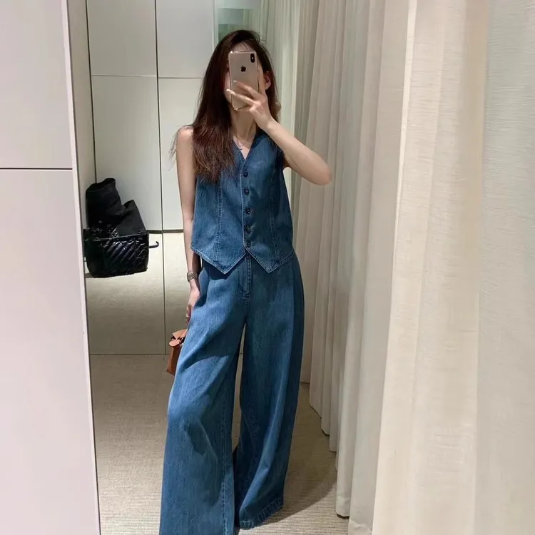 酷搭配一整套秋款牛仔背心高级感裤一套2025新款小众不撞款套装女