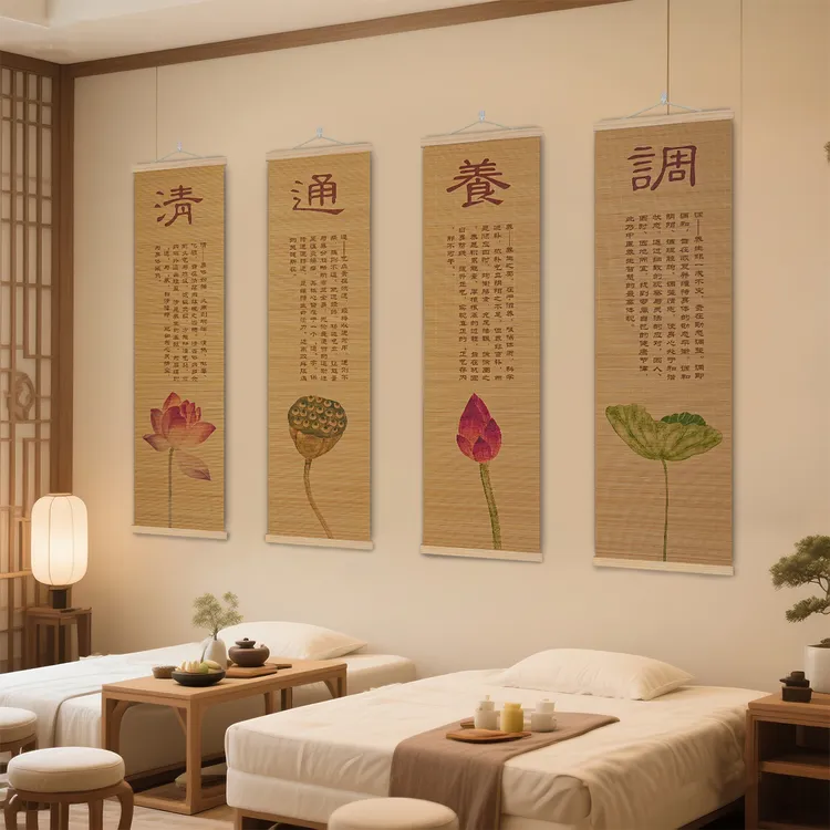中医养生馆竹艺挂画文化背景墙美容院布置头足疗艾灸馆内装饰画