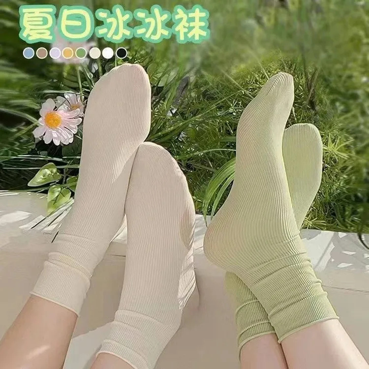 【十二双】堆堆袜冰冰袜袜子中筒袜吸汗春夏季轻薄款长筒袜子JP包邮