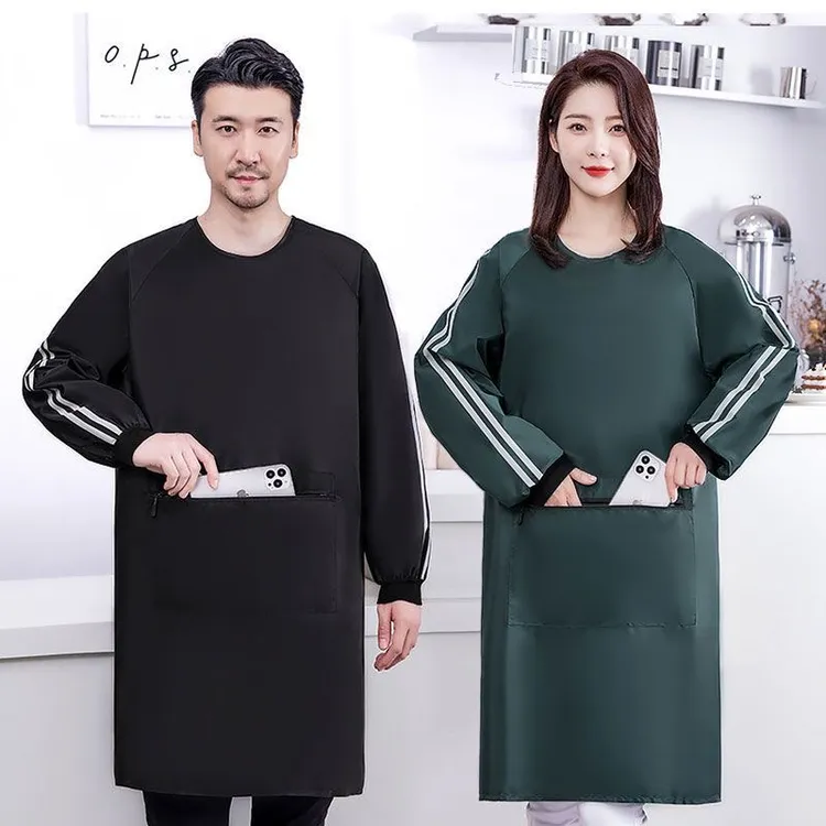 新款加肥防水防油罩衣厨房餐厅门店面料柔软耐磨拉链大口袋男女款