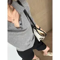 灰色老钱风翻领针织POLO衫女早春季韩系chic别致打底内搭薄款上衣