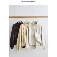  【海街日集】立领复古机车风皮衣外套女秋季/配斜挎包 AWWT004