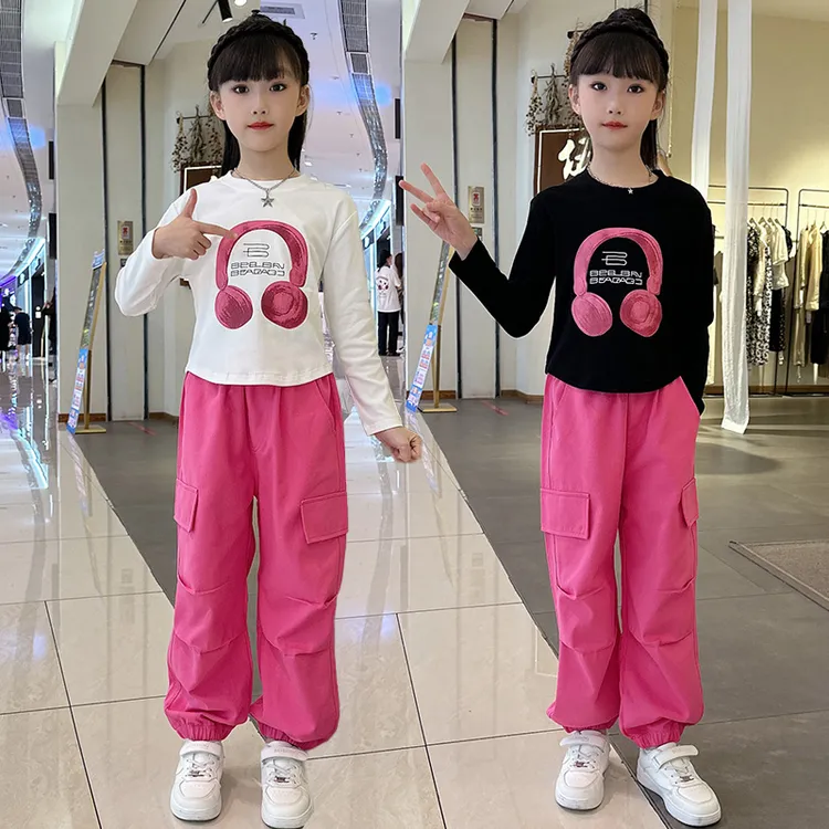 2025女童新款运动洋气潮流中大女童工装裤休闲儿童女童套装