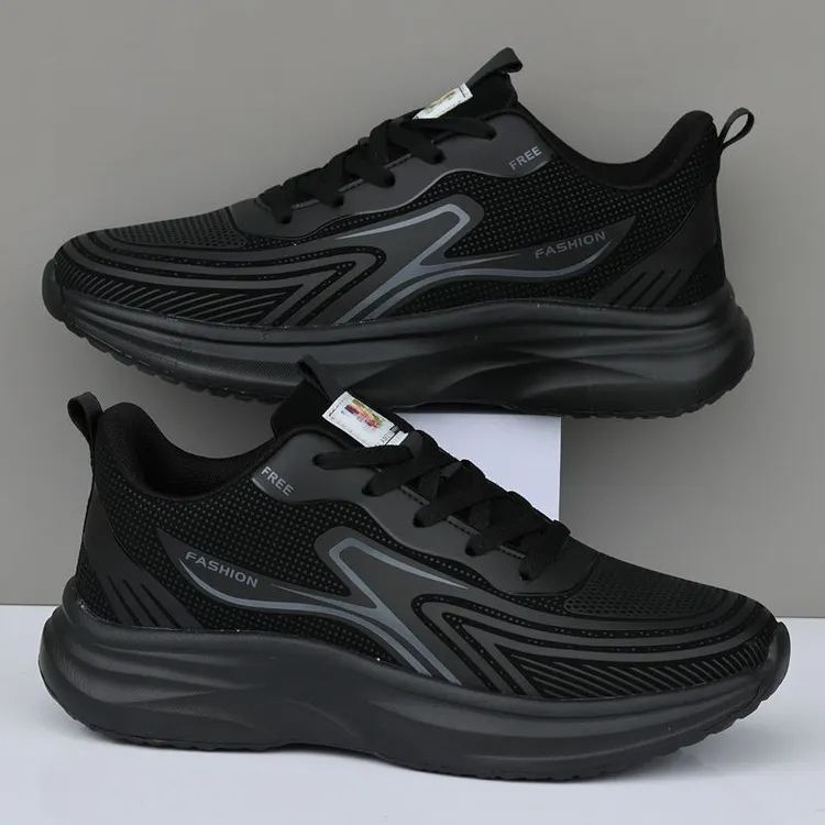 【超轻】皮面防水运动鞋潮流百搭软底防滑休闲耐磨跑步黑色男鞋秋季