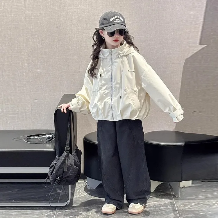 女童春装外套2025新款儿童洋气女大童春秋季连帽衣服韩范夹克上衣