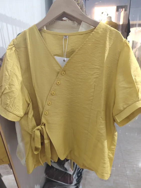 夏季短袖纯色绑带衬衫+松紧腰阔腿裤裙