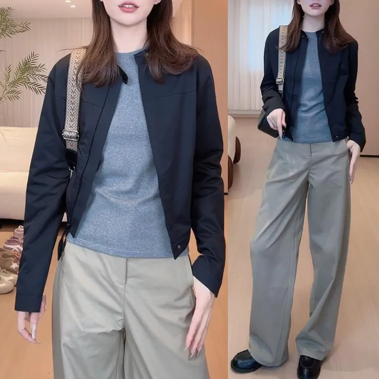2025秋季新款简约气质短款夹克外套女士垂感显瘦百搭洋气减龄上衣