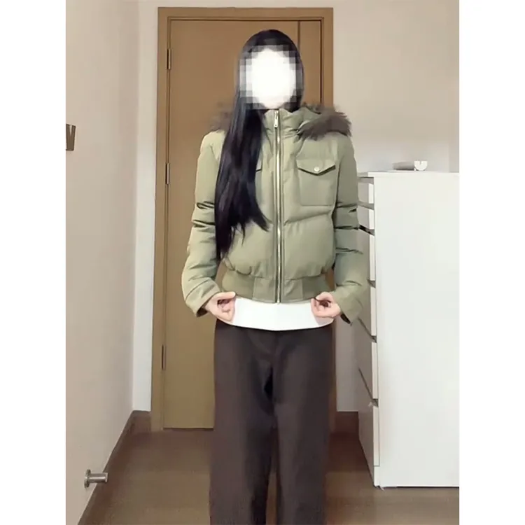 美式高街复古工装短款棉服女冬季新款宽松显瘦毛绒连帽棉袄棉衣潮