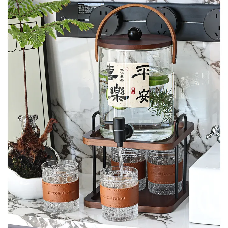 新中式玻璃冷水壶带龙头套装耐高温大容量家用凉水壶果茶桶饮料桶