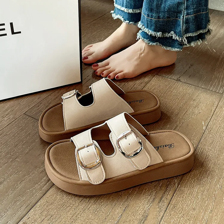 拖鞋女夏季外穿2025年新款勃肯鞋休闲百搭时尚纳帕纹一字拖沙滩鞋