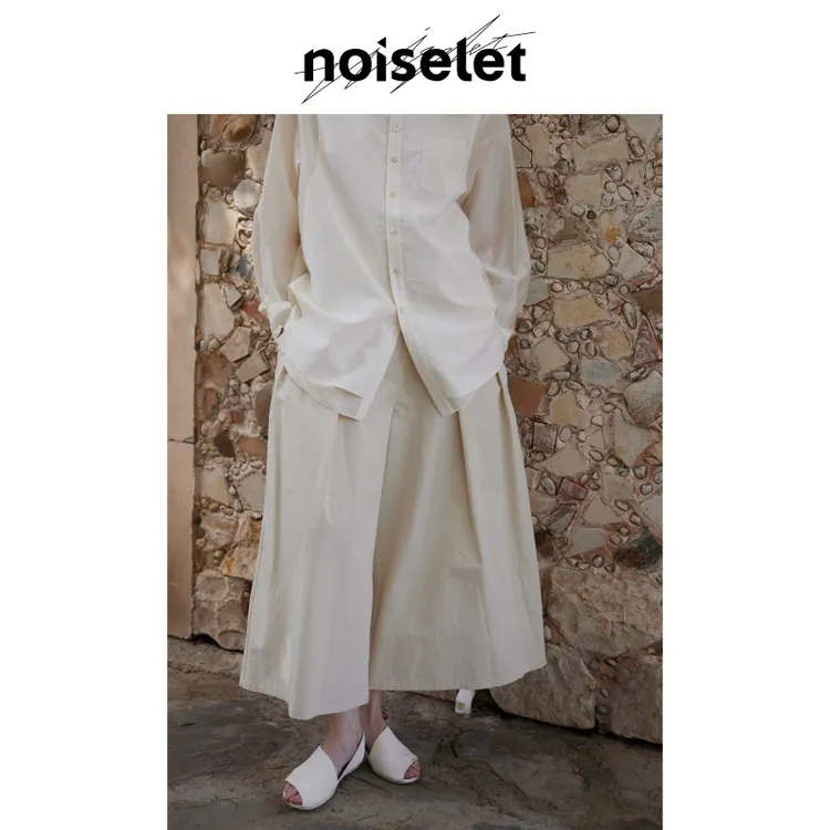 noiselet交向分割修身叠褶正腰阔腿裤 N1192