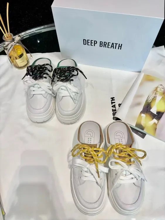 深呼吸牛皮透气双鞋带一脚蹬穆勒休闲鞋小白鞋真皮穆勒鞋ax12306