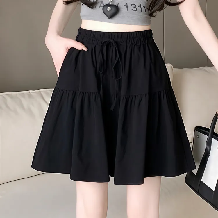 冰丝皱麻花苞裤女2025夏季新款小个子五分裙裤高腰显瘦阔腿短裤女