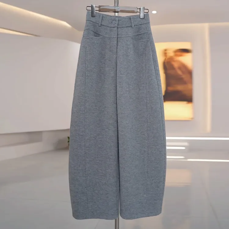 醋酸羊毛九分哪吒裤女2025秋冬季加厚新款松紧腰保暖休闲裤弯刀裤