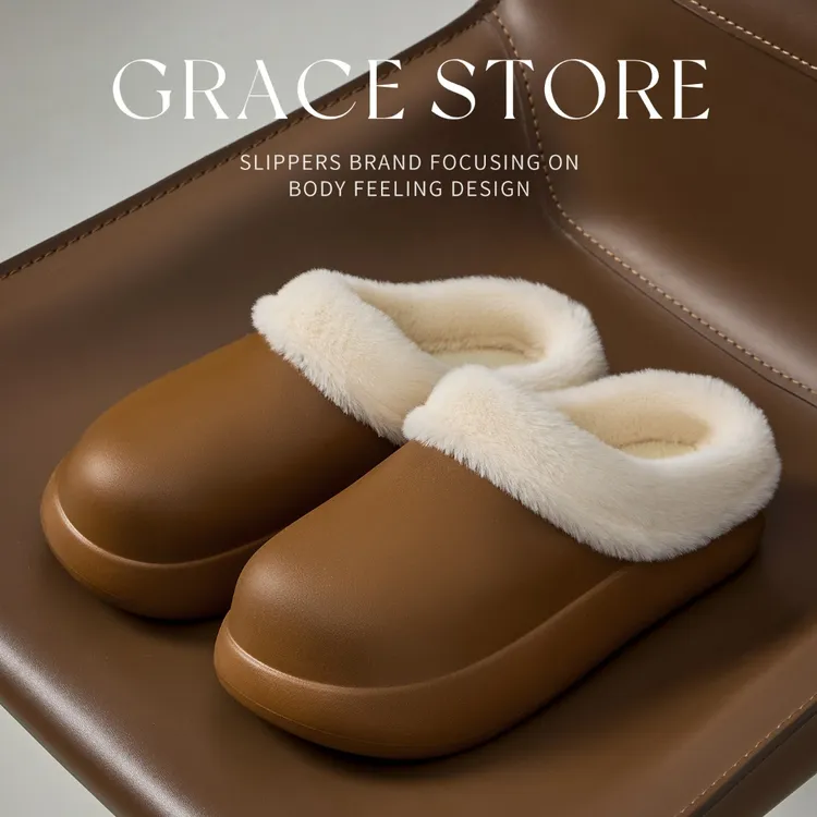 洁丽雅防水博肯棉拖鞋女冬2025新款保暖锁温室内外穿防滑百搭1618
