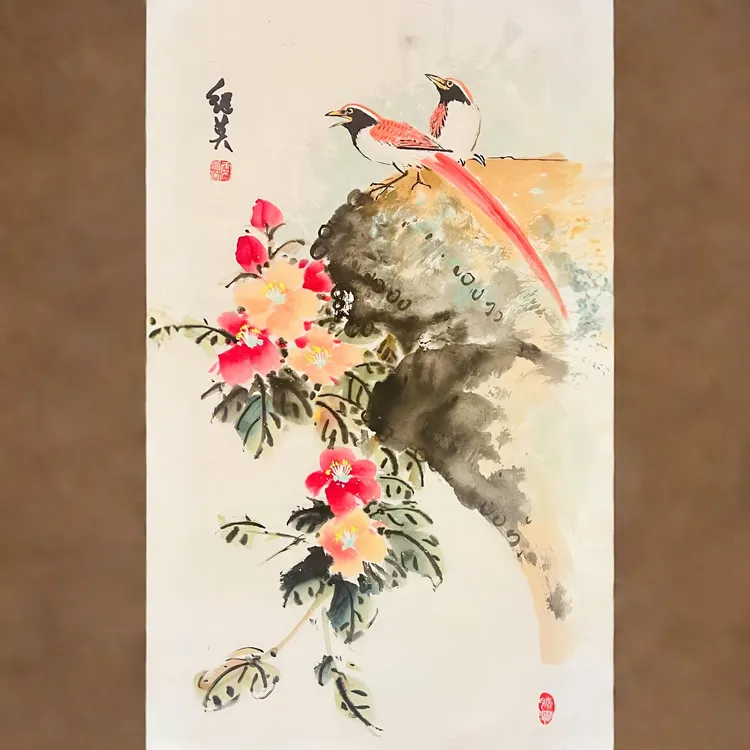 玄关挂画2025最新款高级感手绘作品：《花鸟图》异色