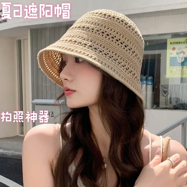 春夏季防晒帽子女镂空透气渔夫帽复古网眼凉感遮阳防晒帽百搭盆帽