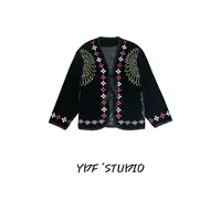 YDFSTUDIO小众【华丽转身】欧货早秋重工刺绣拼接丝绒设计时尚外套