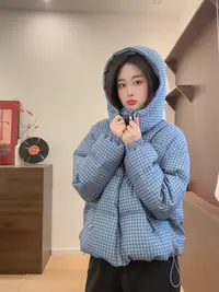 【Niche Young】霜草 休闲连帽格子韩版冬季棉服Y6766