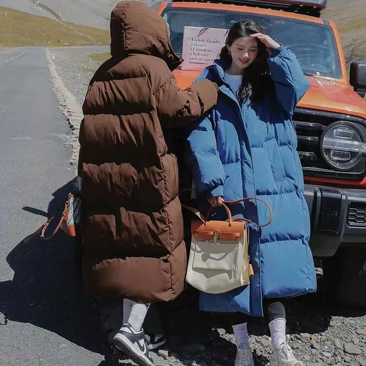 稻草人加绒加厚冬男女中长款连帽棉衣单排扣拉链保暖棉服外套冬季