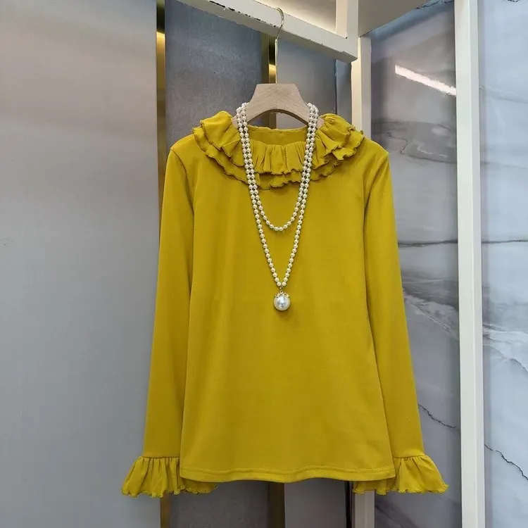 大码女装时尚花边衬衫微胖遮肉显瘦秋冬长袖新款上衣甜美减龄通勤