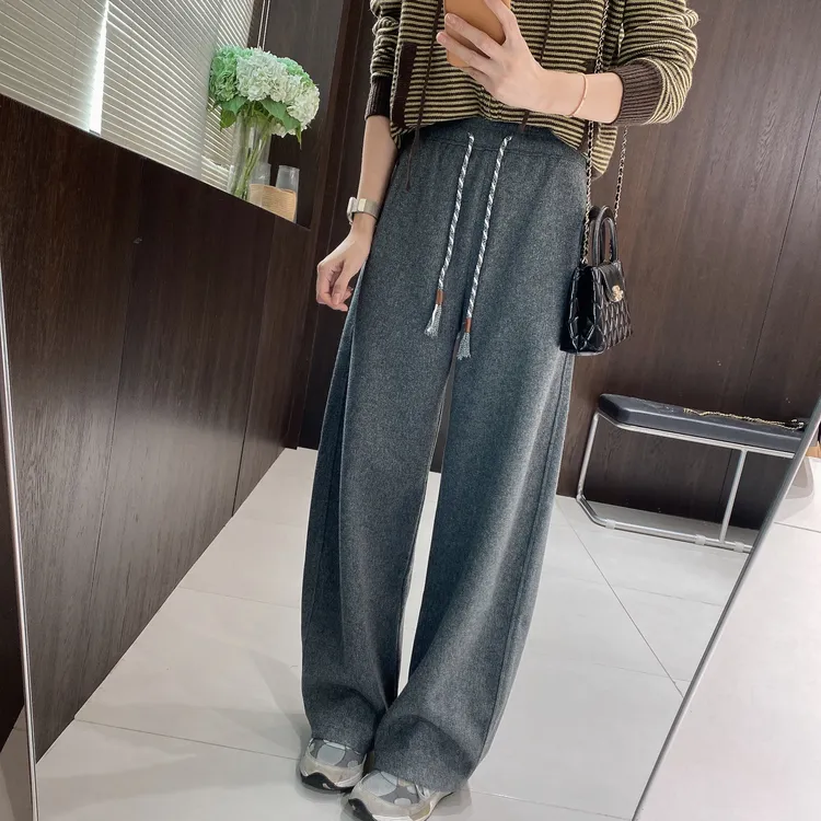 IMFLY金小金自制女装 加绒休闲裤DYK2885秋季休闲纯色松紧腰卫裤