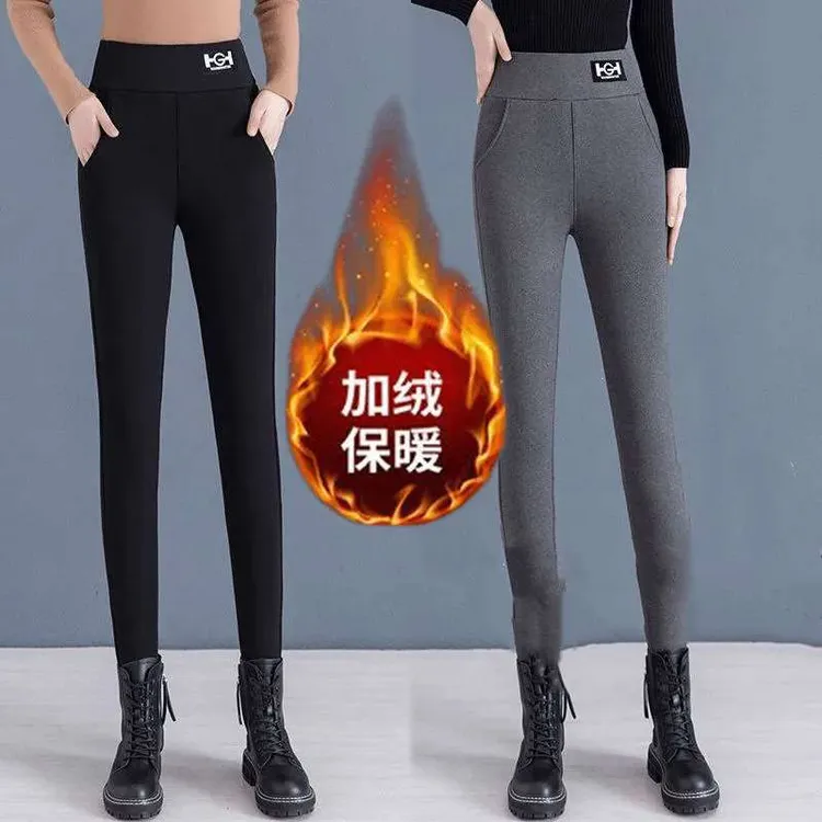 羊羔绒保暖棉裤男女款2025新冬加绒加厚高腰紧身外穿大码打底长裤