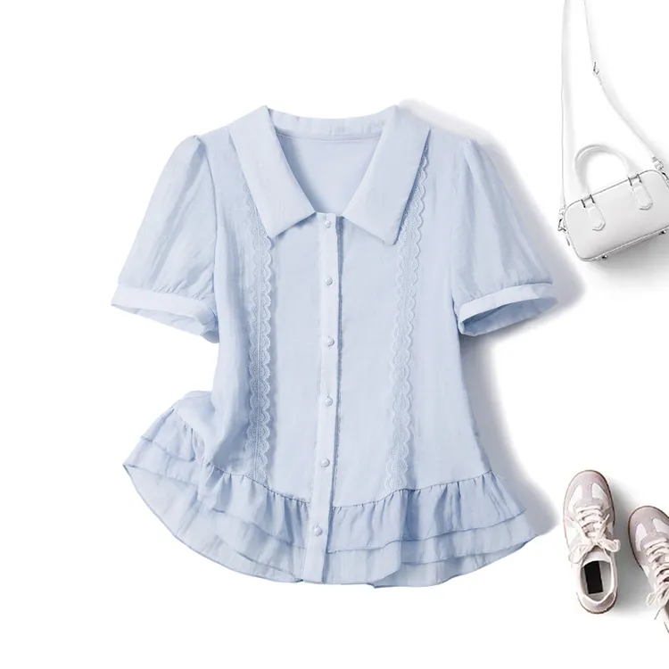 2025夏季胖mm大码纯色不规则正肩短袖T恤设计感镂空上衣64335