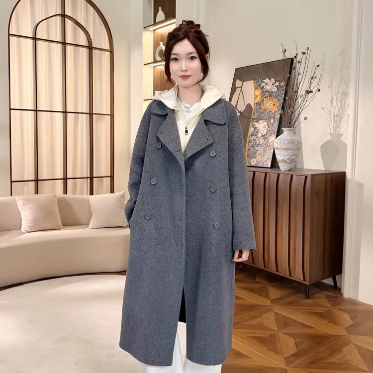 艾格2025秋冬新款羊毛大衣+针织帽衫休闲双面大衣韩系穿搭4153