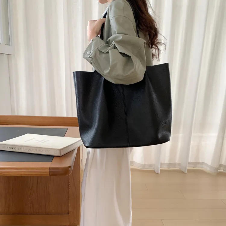 竹笋喵喵 软皮大容量单肩托特包女2025新秋冬气质高级通勤子母包