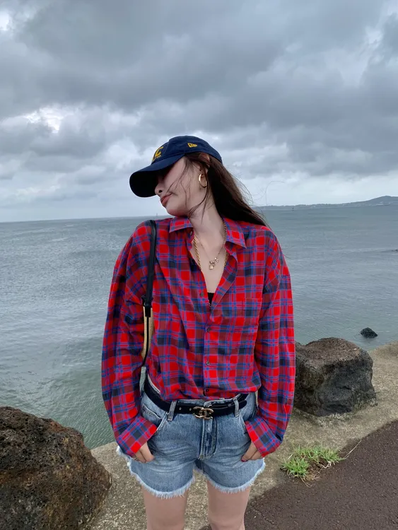 TTS【苏格兰少女】轻奢宽松格纹长袖衬衣韩女穿搭四季单品