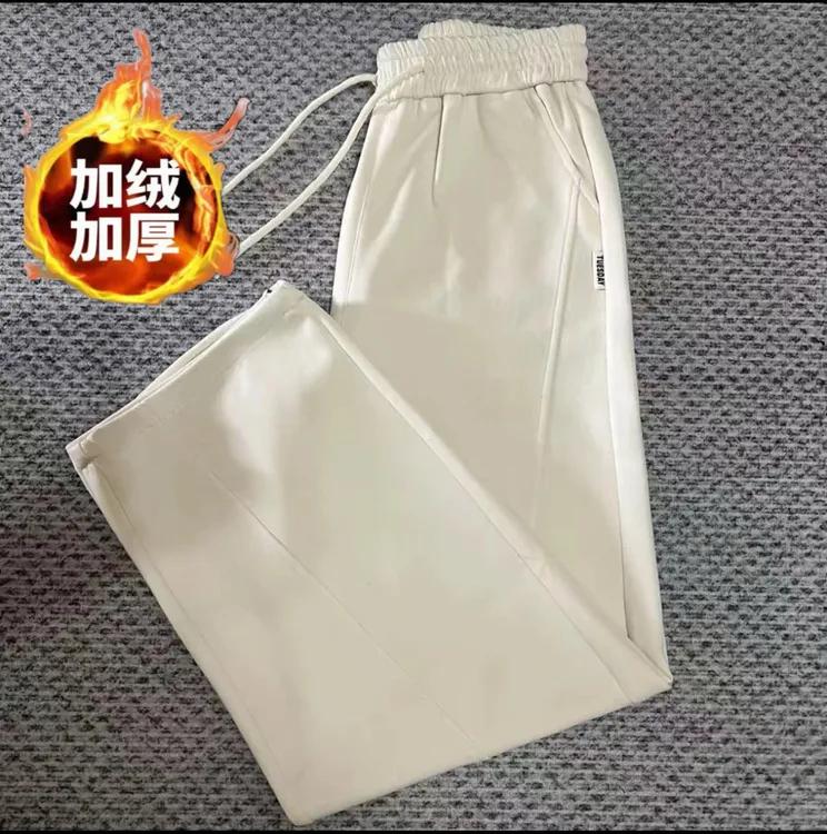 2025加绒秋季新品时尚百搭休闲运动宽松高腰深档裤子直筒秋冬加厚